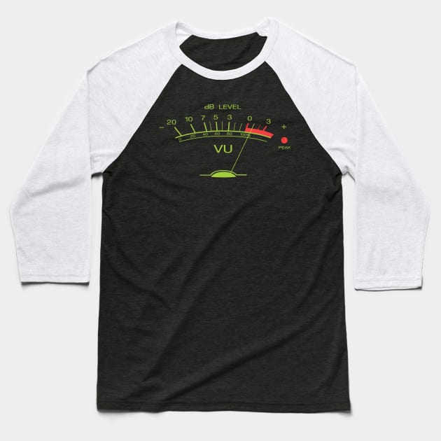 Volume VU Meter Vintage Audio Recording Studio Gear Musician Guitar Green Graphic Baseball T-Shirt by blueversion